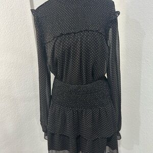 Elegant Black Polka Dot Skirt & Shirt